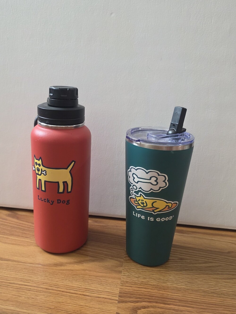 Lot Of 2 Life is Good Dog Stainless Steel Tumbler Water Bottles 25 oz & 32oz